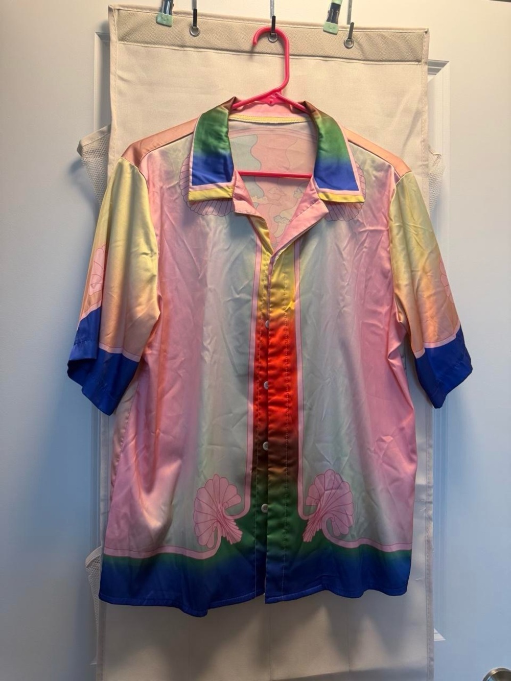 Pastel Gradient Silk-Feel Short Sleeve Shirt - Multicolor